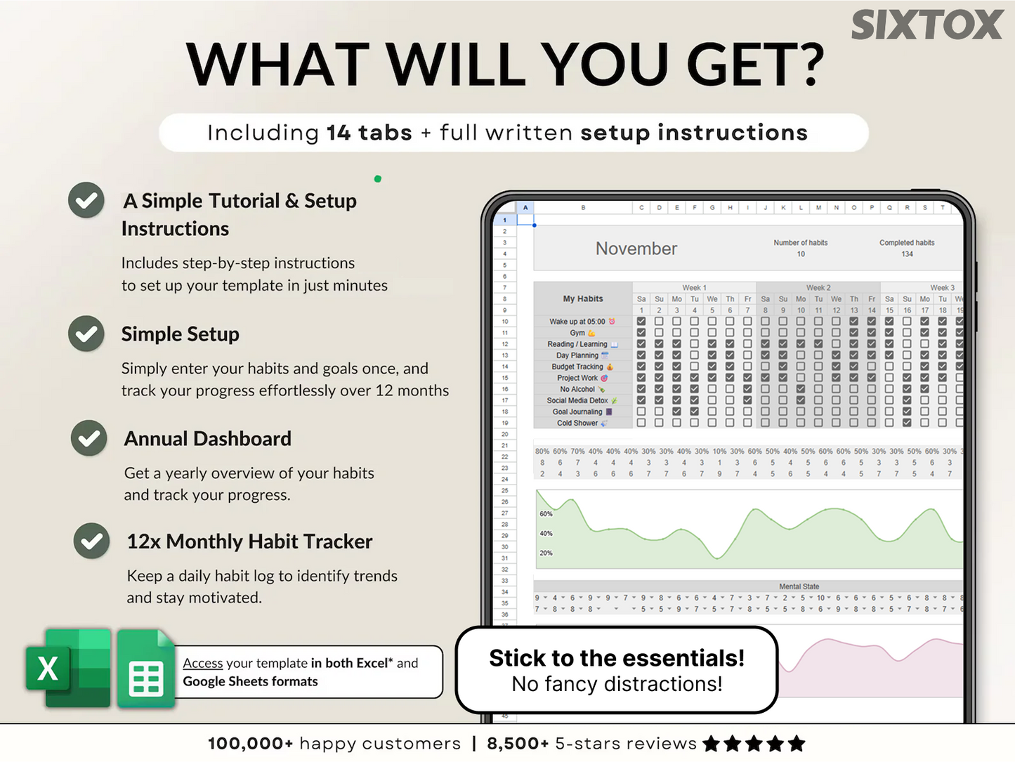 Habit Tracker for Excel & Google Sheets