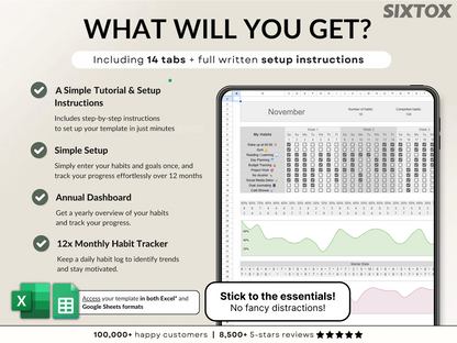Habit Tracker for Excel & Google Sheets